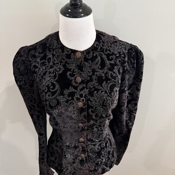 Vintage 80s Gunne Sax Jacket Size XS Jessica McClintock Velvet Peplum Edwardian - Picture 4 of 15